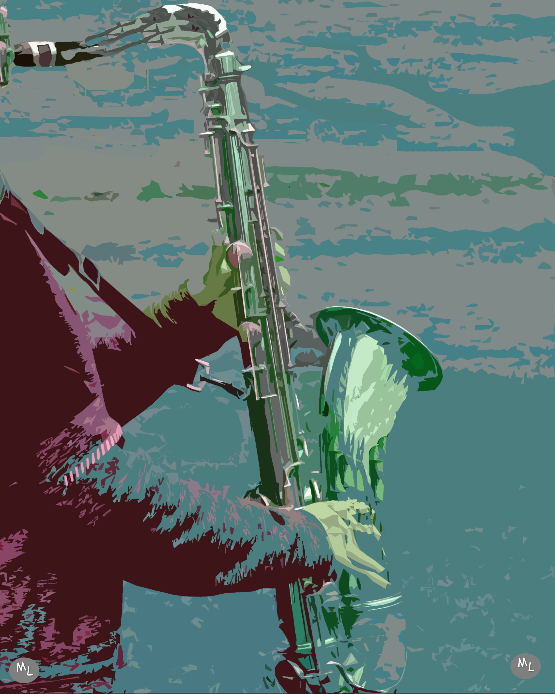 Tenor Saxophone — 16 x 20 manipulated photo art by Mike Lisagor